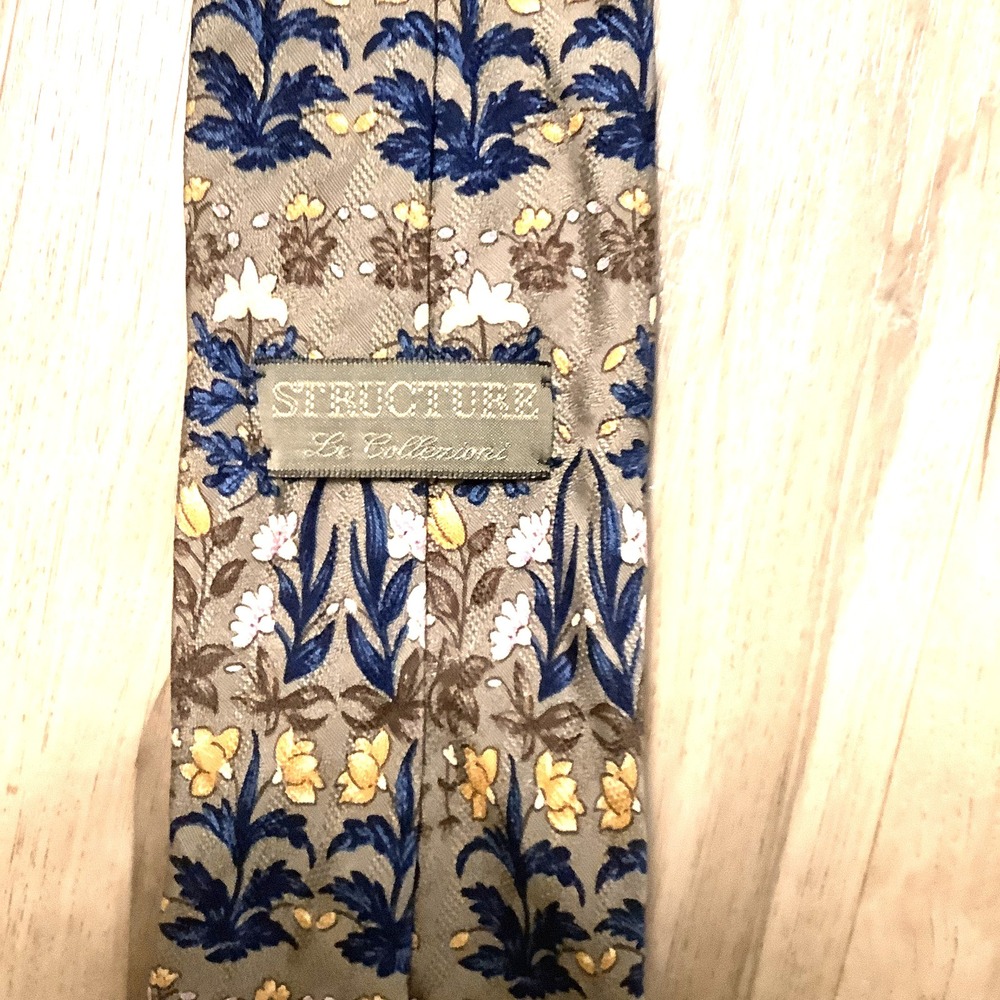 Structure 100% Italian Silk Tie Arts and Crafts William Morris Blue Beige